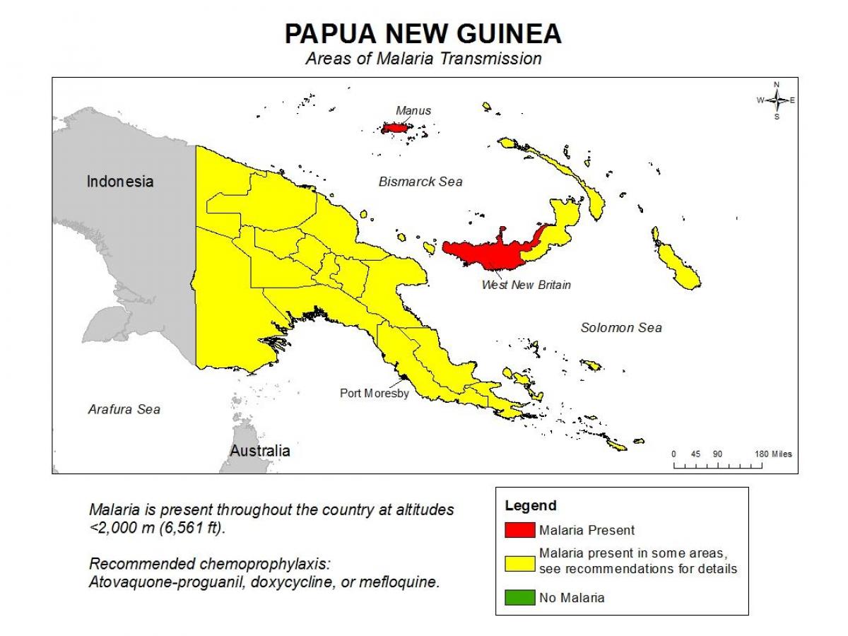 zemljevid papua nova gvineja malarija