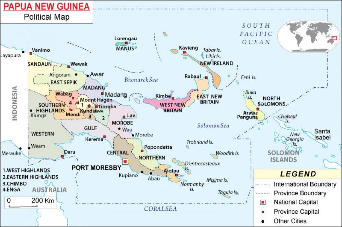 zemljevid papua nova gvineja provincah