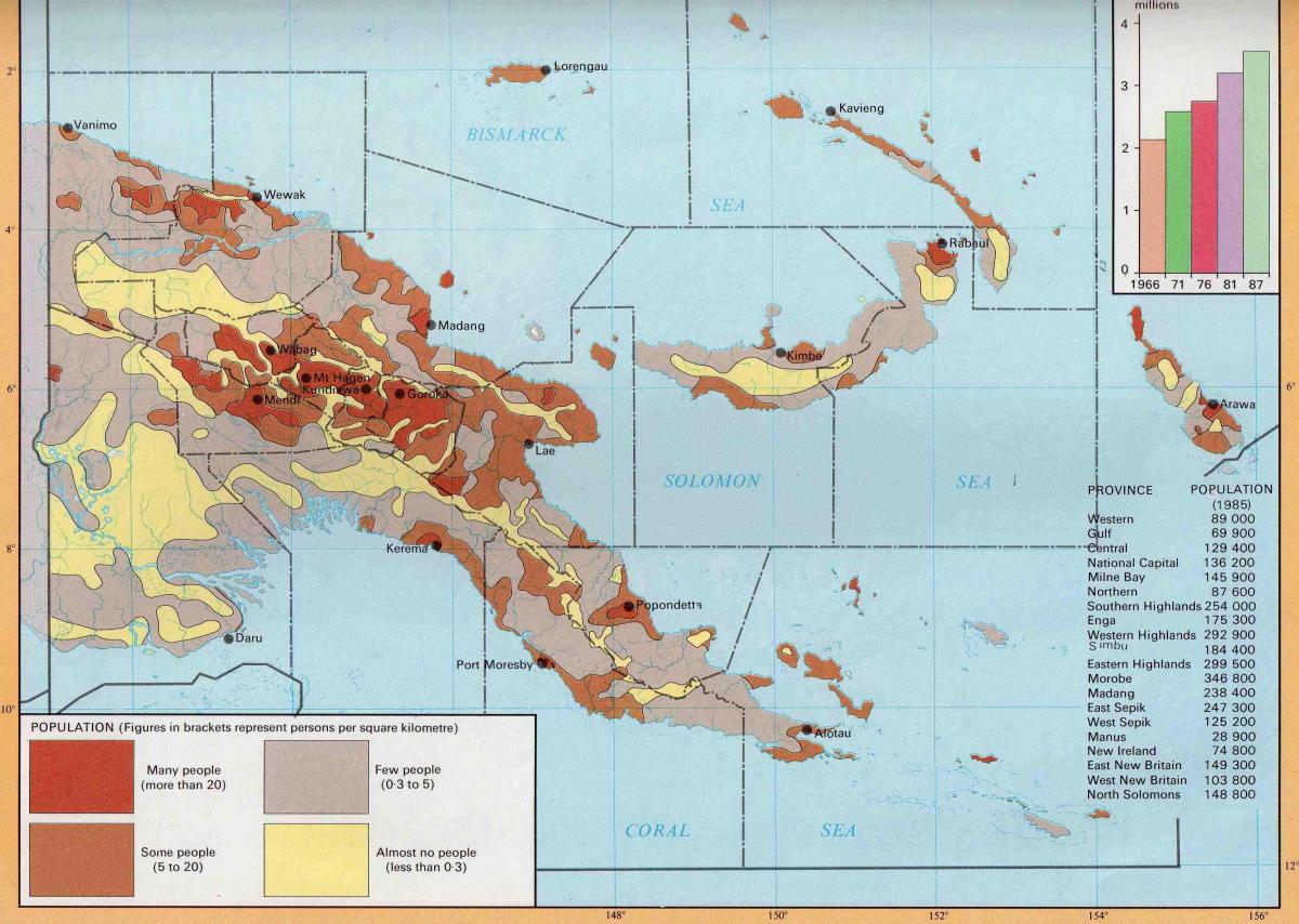 zemljevid papua nova gvineja prebivalstva