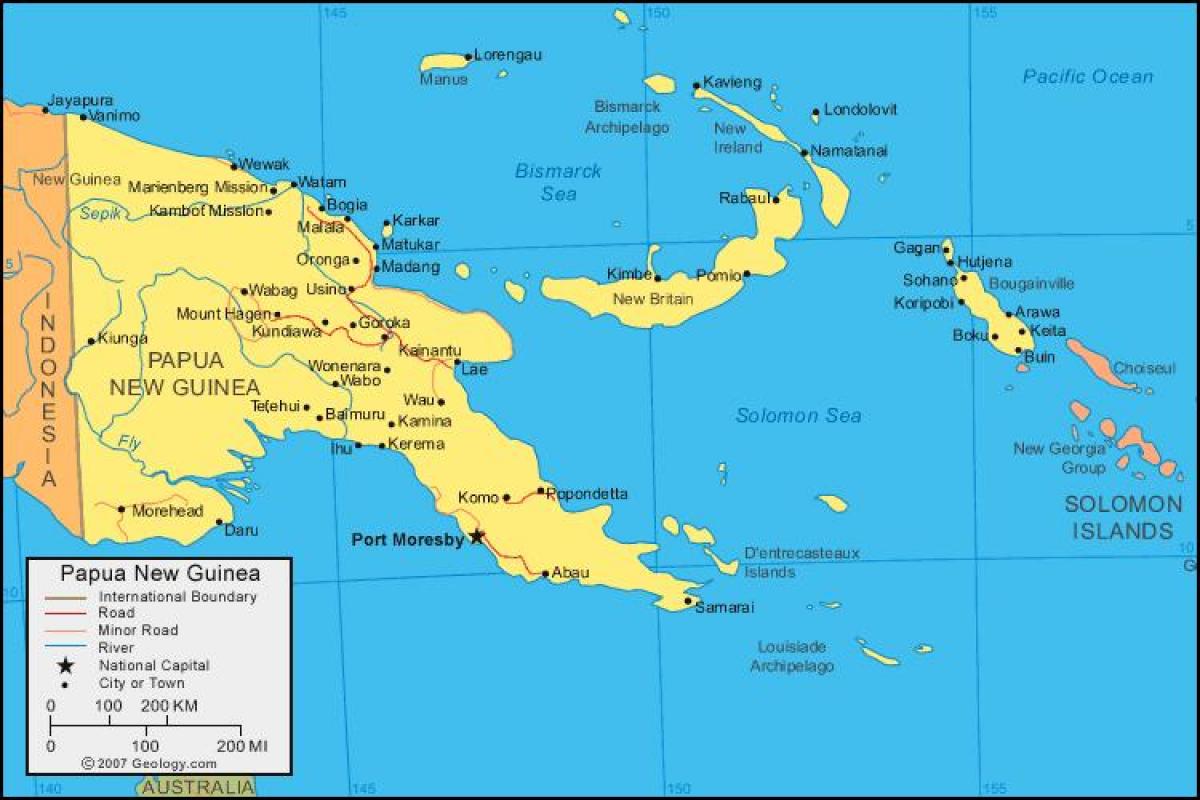 zemljevid papua nova gvineja in okoliških državah